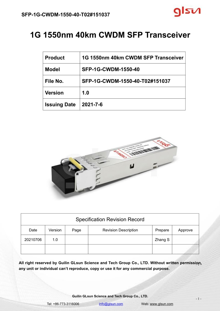 sfp 1g cwdm 1550 40 t02 151037