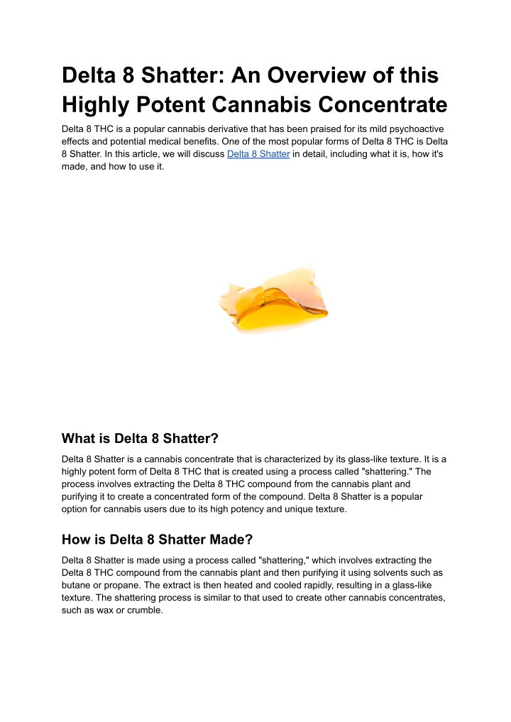 delta 8 shatter an overview of this highly potent