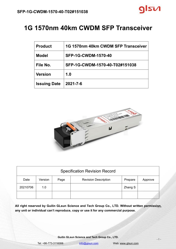 sfp 1g cwdm 1570 40 t02 151038