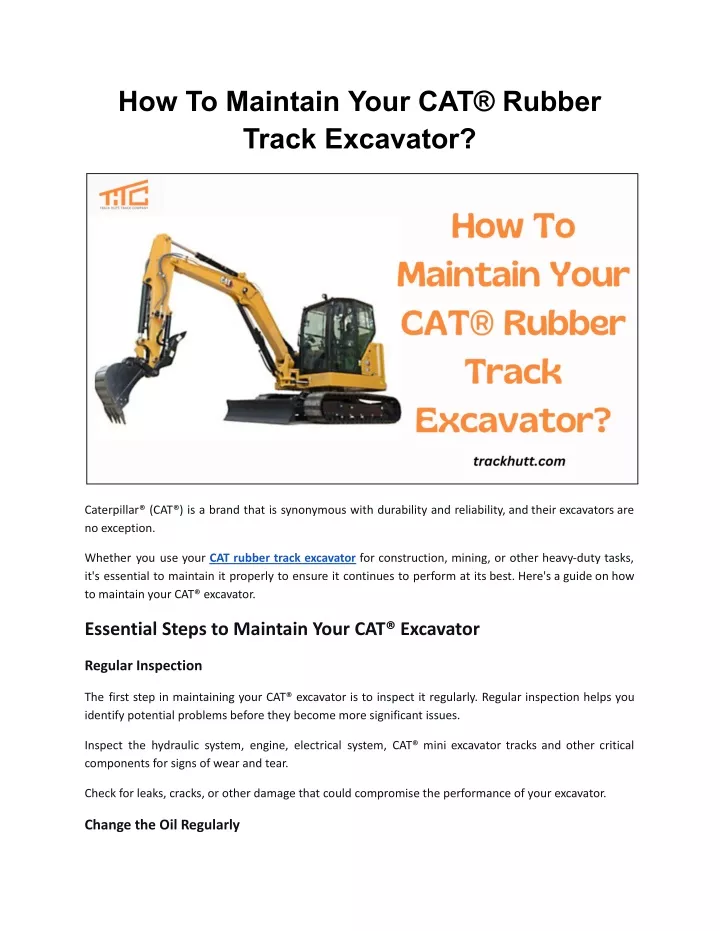 how to maintain your cat rubber track excavator