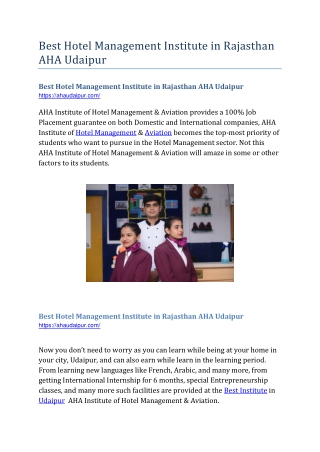 Best Hotel Management Institute in Rajasthan
