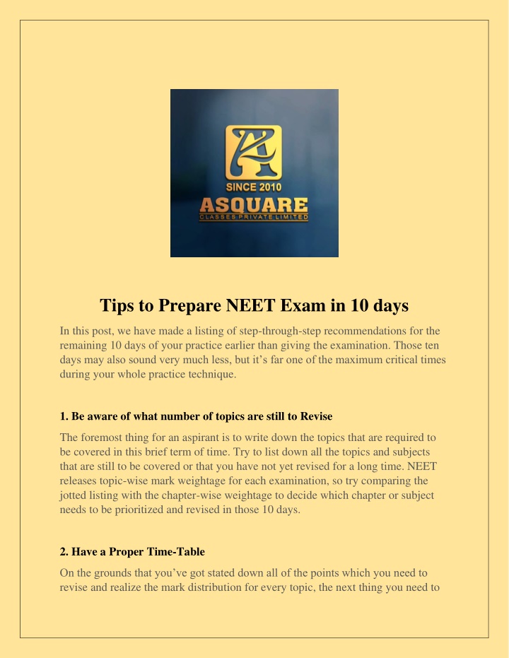 tips to prepare neet exam in 10 days