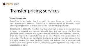 t transfer pricing services ransfer pricing
