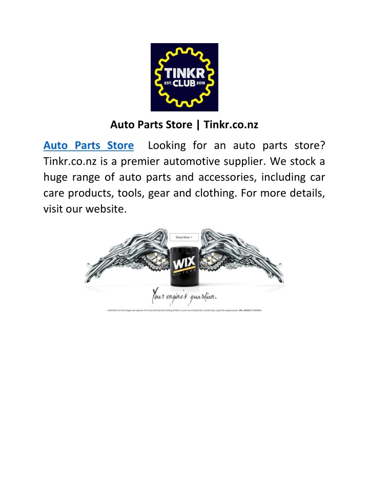 auto parts store tinkr co nz