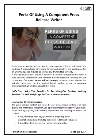 perks of using a competent press release writer