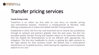 t transfer pricing services ransfer pricing