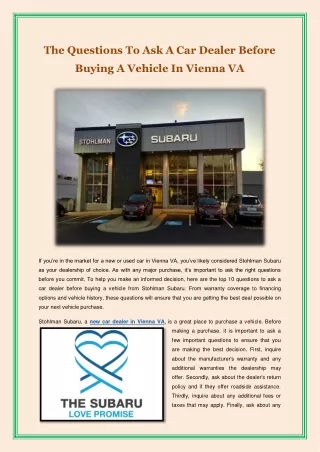 The Questions to Ask a Car Dealer before Buying a Vehicle in Vienna VA