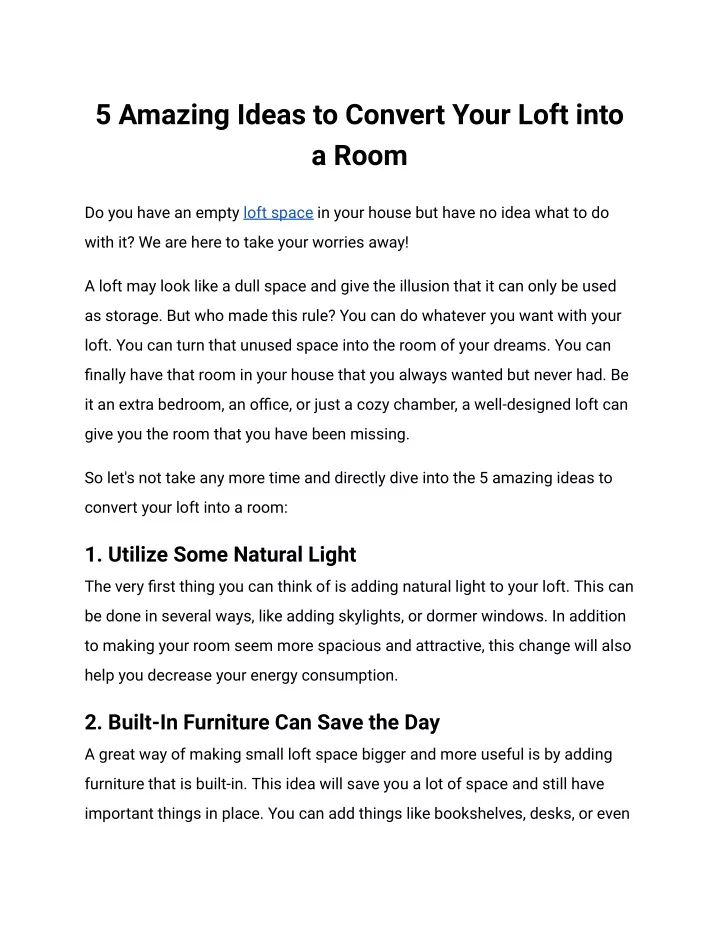 5 amazing ideas to convert your loft into a room