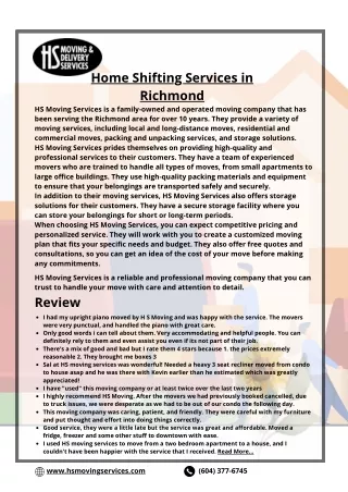 Home Shifting Services in Richmond