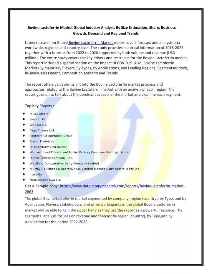 bovine lactoferrin market global industry