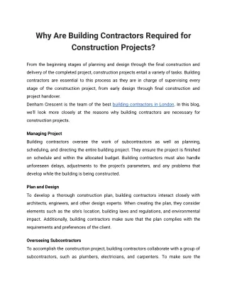 Why Are Building Contractors Required for Construction Projects