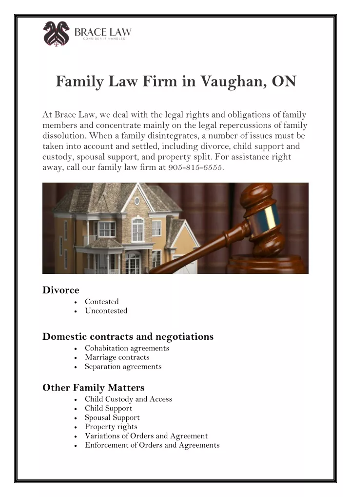 family law firm in vaughan on at brace