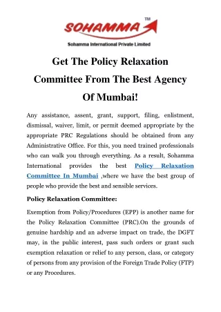 Policy relaxation committee in Mumbai Call-9870276094