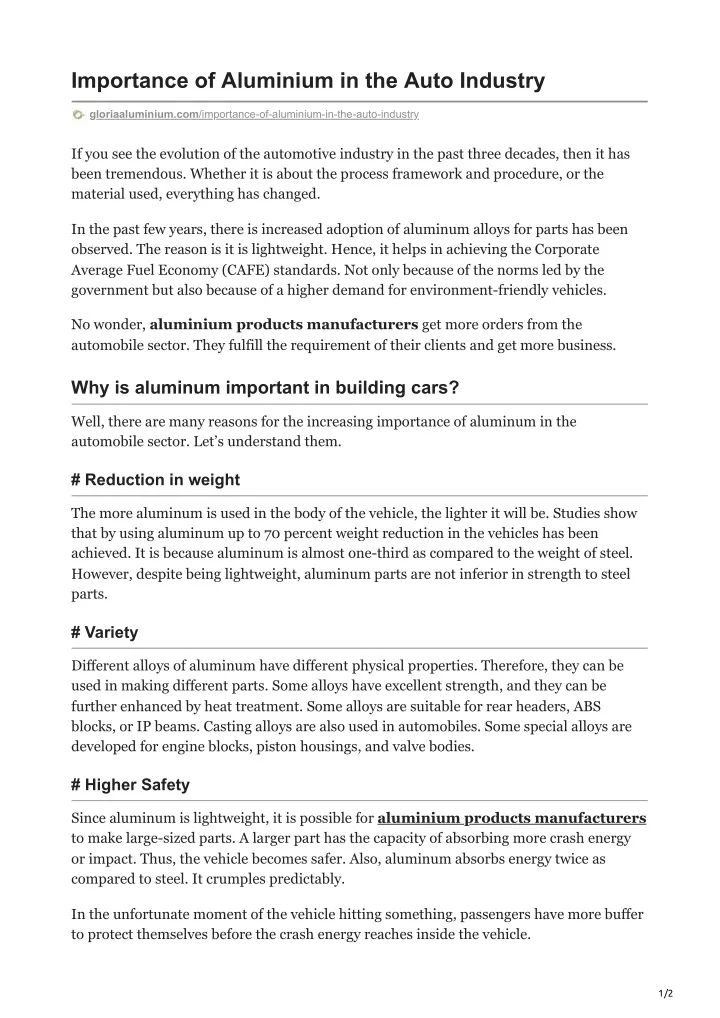 importance of aluminium in the auto industry