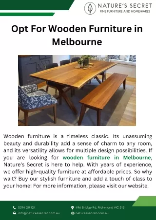 Opt For Wooden Furniture in Melbourne