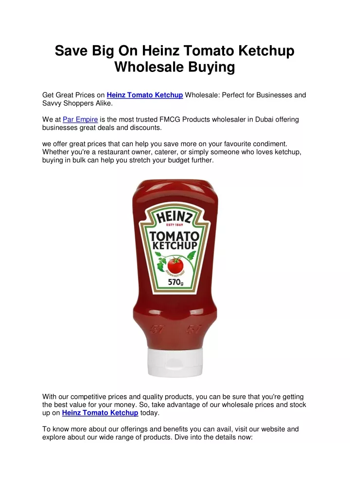 save big on heinz tomato ketchup wholesale buying