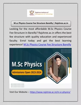 M.sc Physics Course Fee Structure Bareilly | Rajshree.ac.in