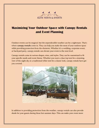 Maximizing Your Outdoor Space with Canopy Rentals and Event Planning