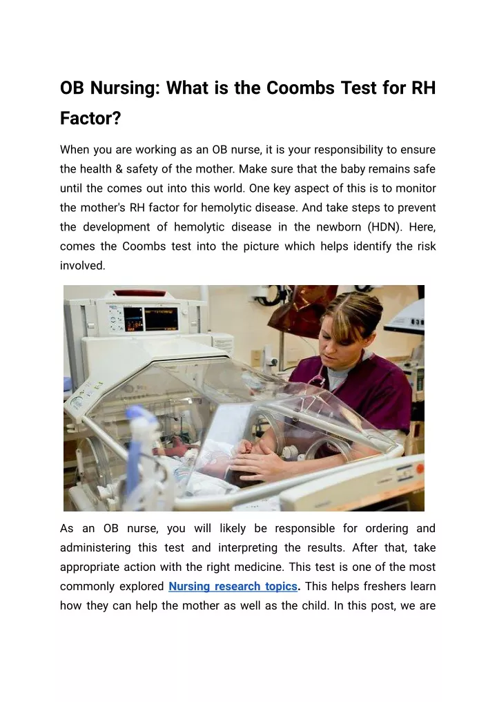 ob nursing what is the coombs test for rh factor