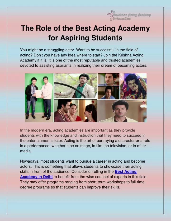 the role of the best acting academy for aspiring