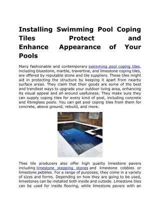 Installing Swimming Pool Coping Tiles Protect and Enhance  Appearance of Your Pools