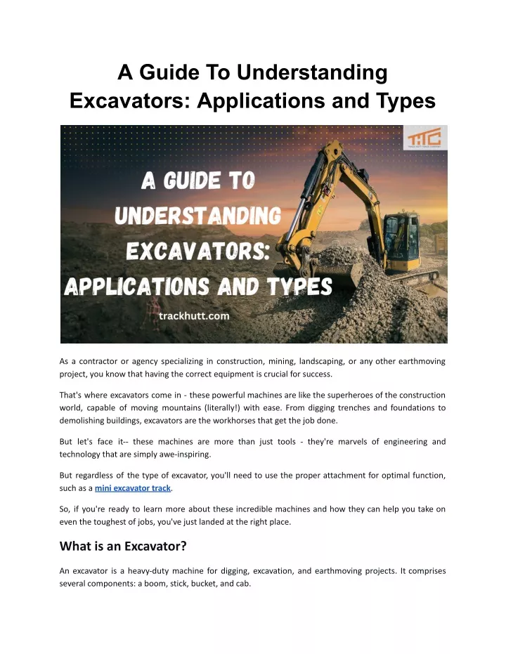 a guide to understanding excavators applications