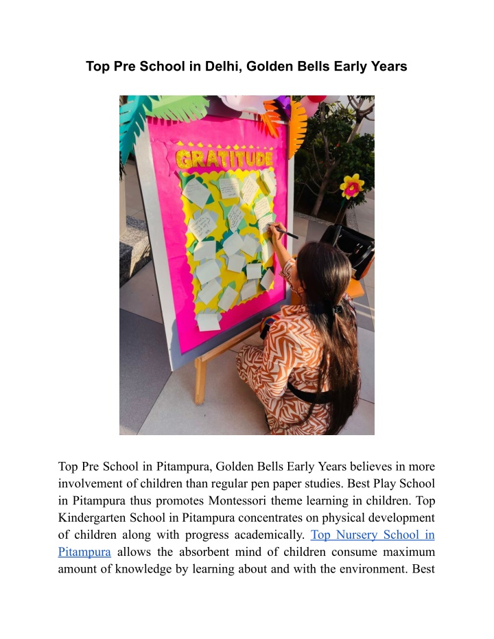 top pre school in delhi golden bells early years