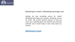 Marketing For Hotels  Marketing.tripnirvigna.com