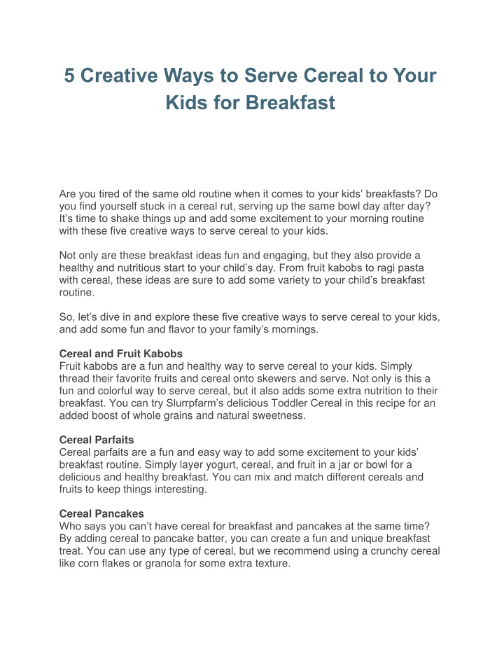 5 creative ways to serve cereal to your kids