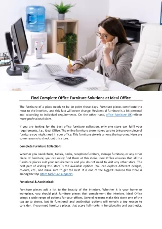 Find Complete Office Furniture Solutions at Ideal Office