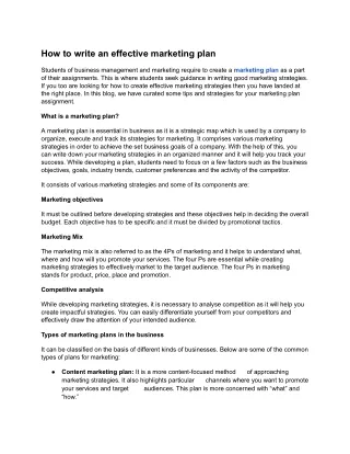 how to write an effective marketing plan