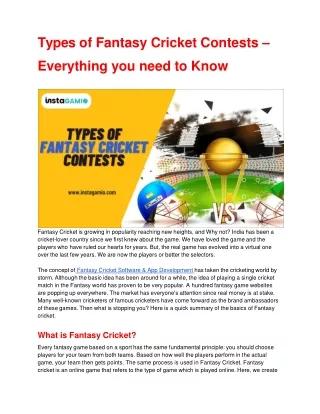 Types of Fantasy Cricket Contests – Everything you need to Know