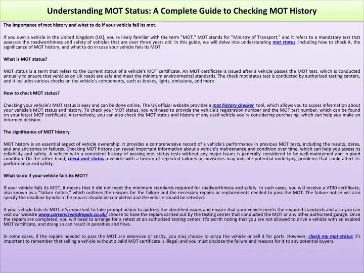 understanding mot status a complete guide to checking mot history