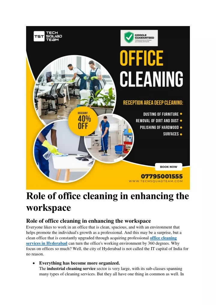role of office cleaning in enhancing the workspace