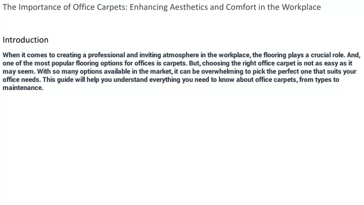 the importance of office carpets enhancing