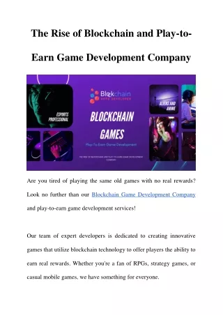 The Rise of Blockchain and Play-to-Earn Game Development Company
