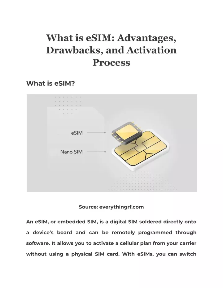 what is esim advantages drawbacks and activation