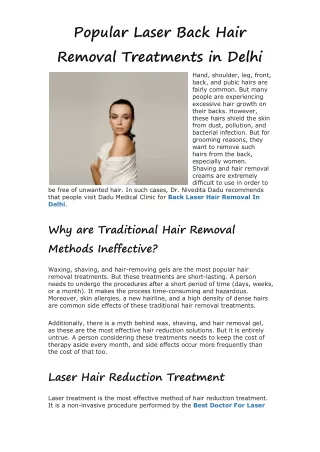 Popular Laser Back Hair Removal Treatments in Delhi