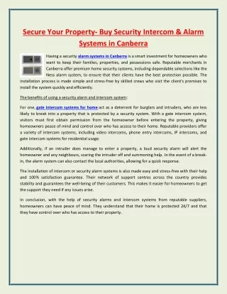 Secure Your Property- Buy Security Intercom & Alarm Systems in Canberra