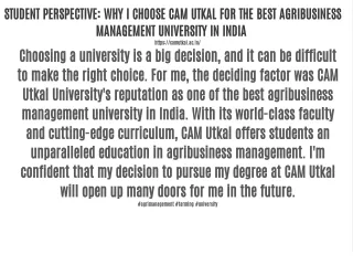 STUDENT PERSPECTIVE: WHY I CHOOSE CAM UTKAL FOR THE BEST AGRIBUSINESS MANAGEMENT UNIVERSITY IN INDIA