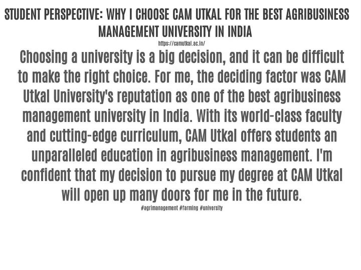 student perspective why i choose cam utkal