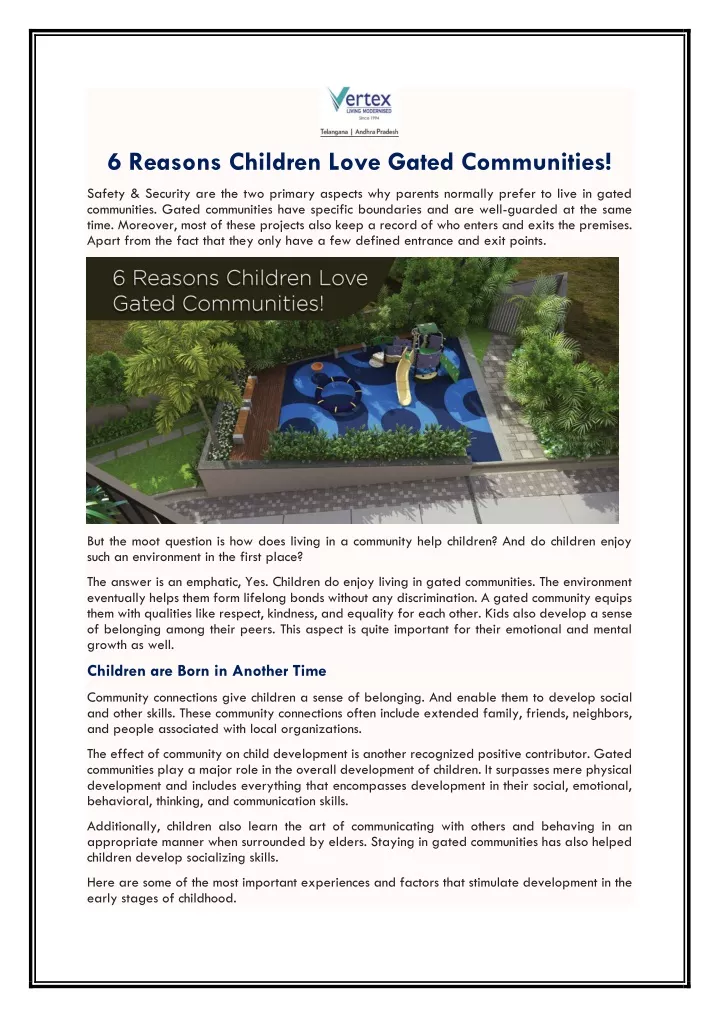 6 reasons children love gated communities