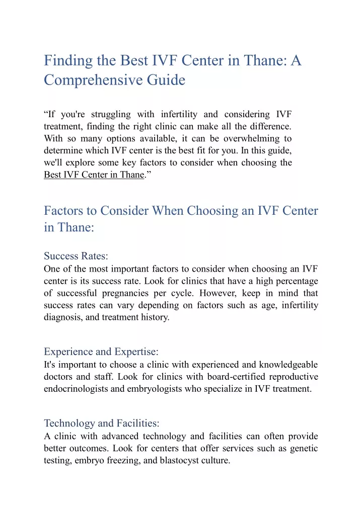 finding the best ivf center in thane