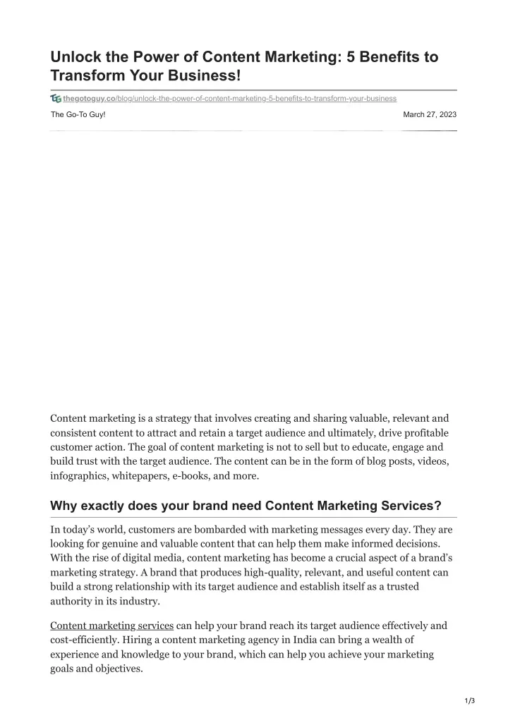 unlock the power of content marketing 5 benefits