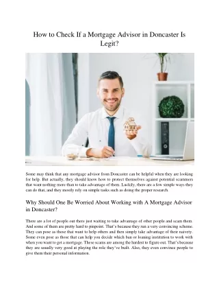 how to check if a mortgage advisor in doncaster