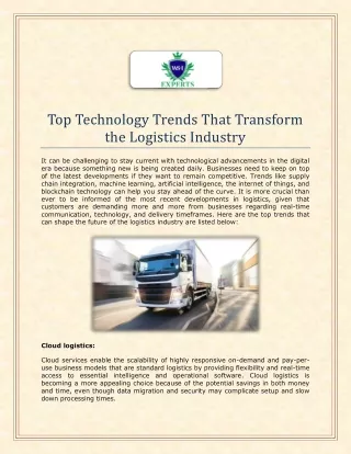 Top technology trends that transform the logistics industry