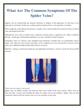 What Are The Common Symptoms Of The Spider Veins?