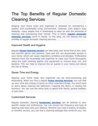 The Top Benefits of Regular Domestic Cleaning Services