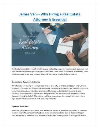 Jim Vani - Why Hiring a Real Estate Attorney Is Essential