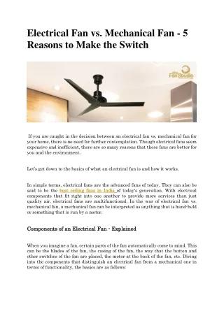 Electrical Fan vs. Mechanical Fan - 5 Reasons to Make the Switch